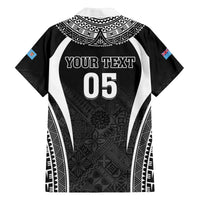 Custom Fiji Rugby Family Matching Puletasi and Hawaiian Shirt Fijian Warrior Black