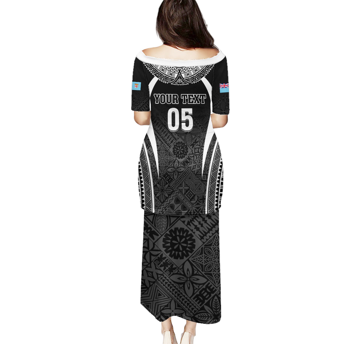 Custom Fiji Rugby Family Matching Puletasi and Hawaiian Shirt Fijian Warrior Black