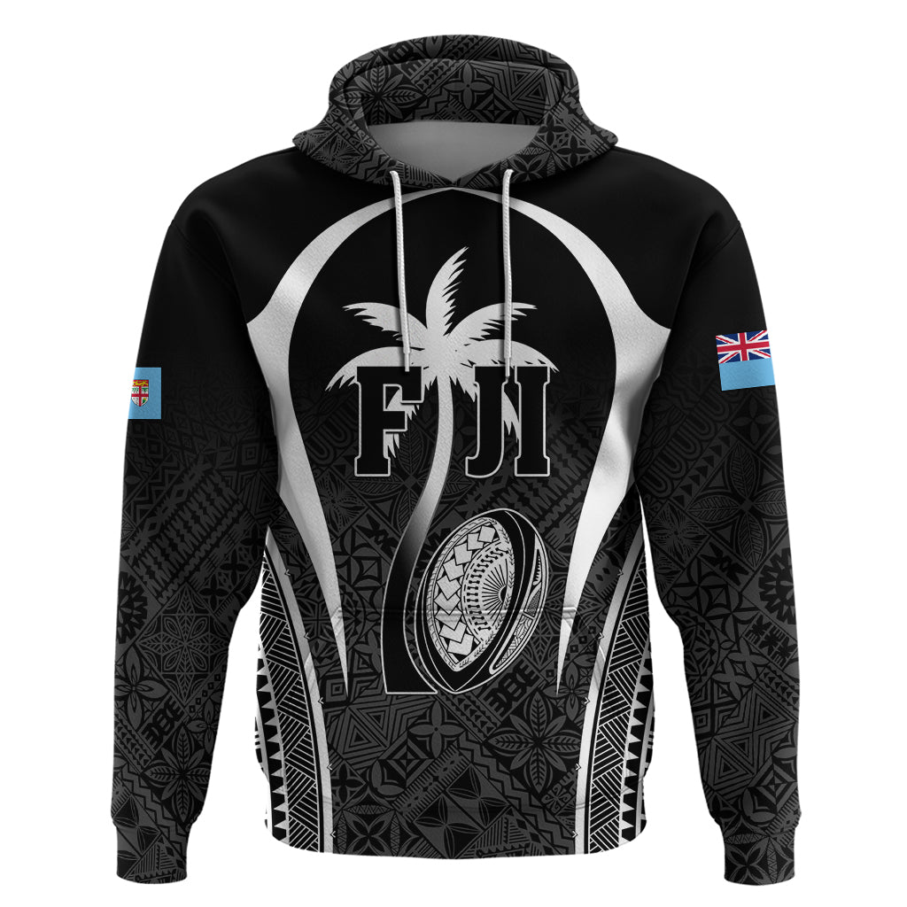 Custom Fiji Rugby Hoodie Fijian Warrior Black LT05 Pullover Hoodie Black - Polynesian Pride