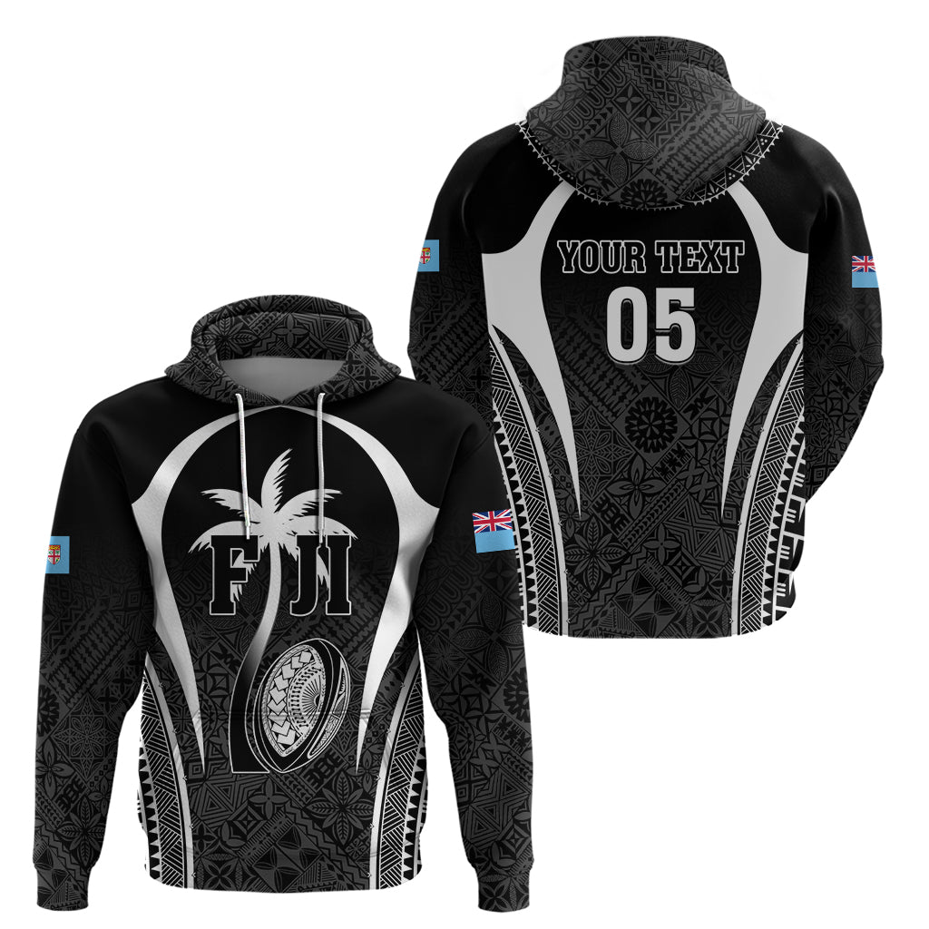 Custom Fiji Rugby Hoodie Fijian Warrior Black LT05 - Polynesian Pride