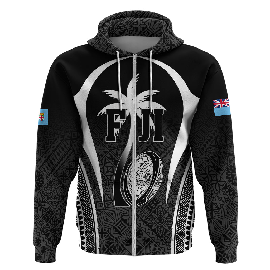 Custom Fiji Rugby Hoodie Fijian Warrior Black LT05 Zip Hoodie Black - Polynesian Pride