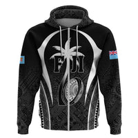 Custom Fiji Rugby Hoodie Fijian Warrior Black LT05 Zip Hoodie Black - Polynesian Pride