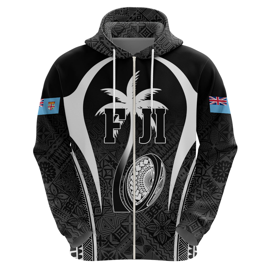 Custom Fiji Rugby Hoodie Fijian Warrior Black LT05 - Polynesian Pride