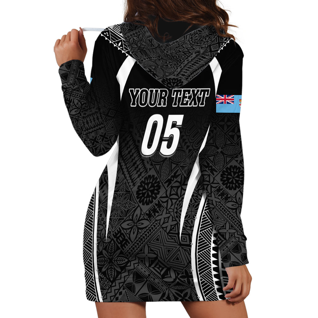 Custom Fiji Rugby Hoodie Dress Fijian Warrior Black LT05 - Polynesian Pride