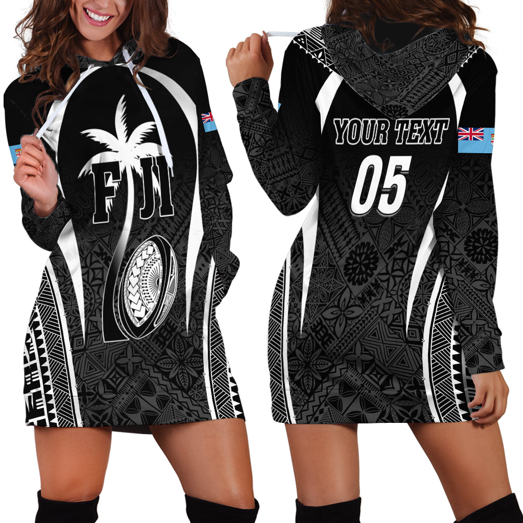 Custom Fiji Rugby Hoodie Dress Fijian Warrior Black LT05 - Polynesian Pride