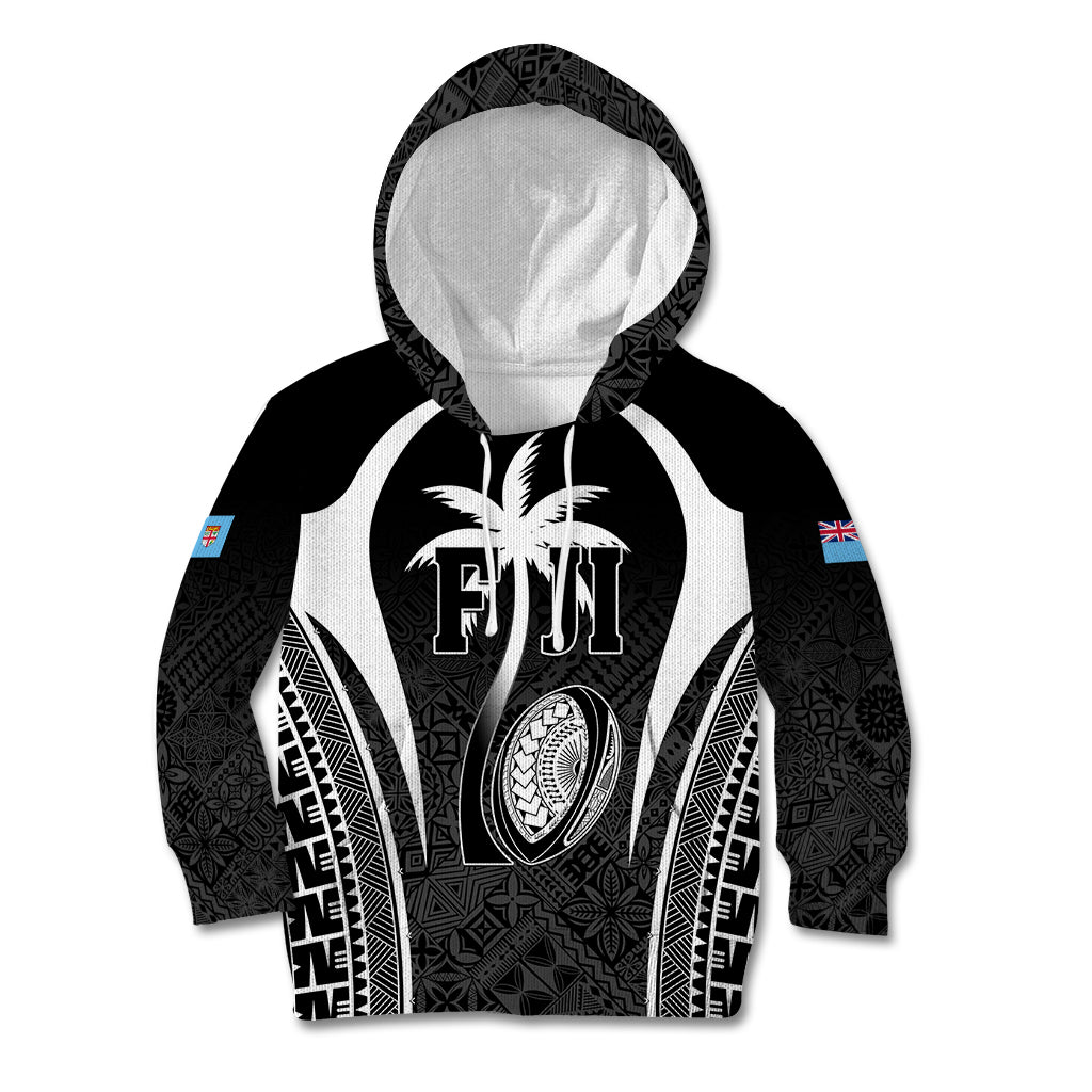 Custom Fiji Rugby Kid Hoodie Fijian Warrior Black