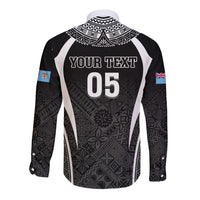 Custom Fiji Rugby Long Sleeve Button Shirt Fijian Warrior Black LT05 - Polynesian Pride