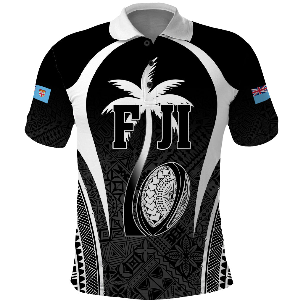 Custom Fiji Rugby Polo Shirt Fijian Warrior Black