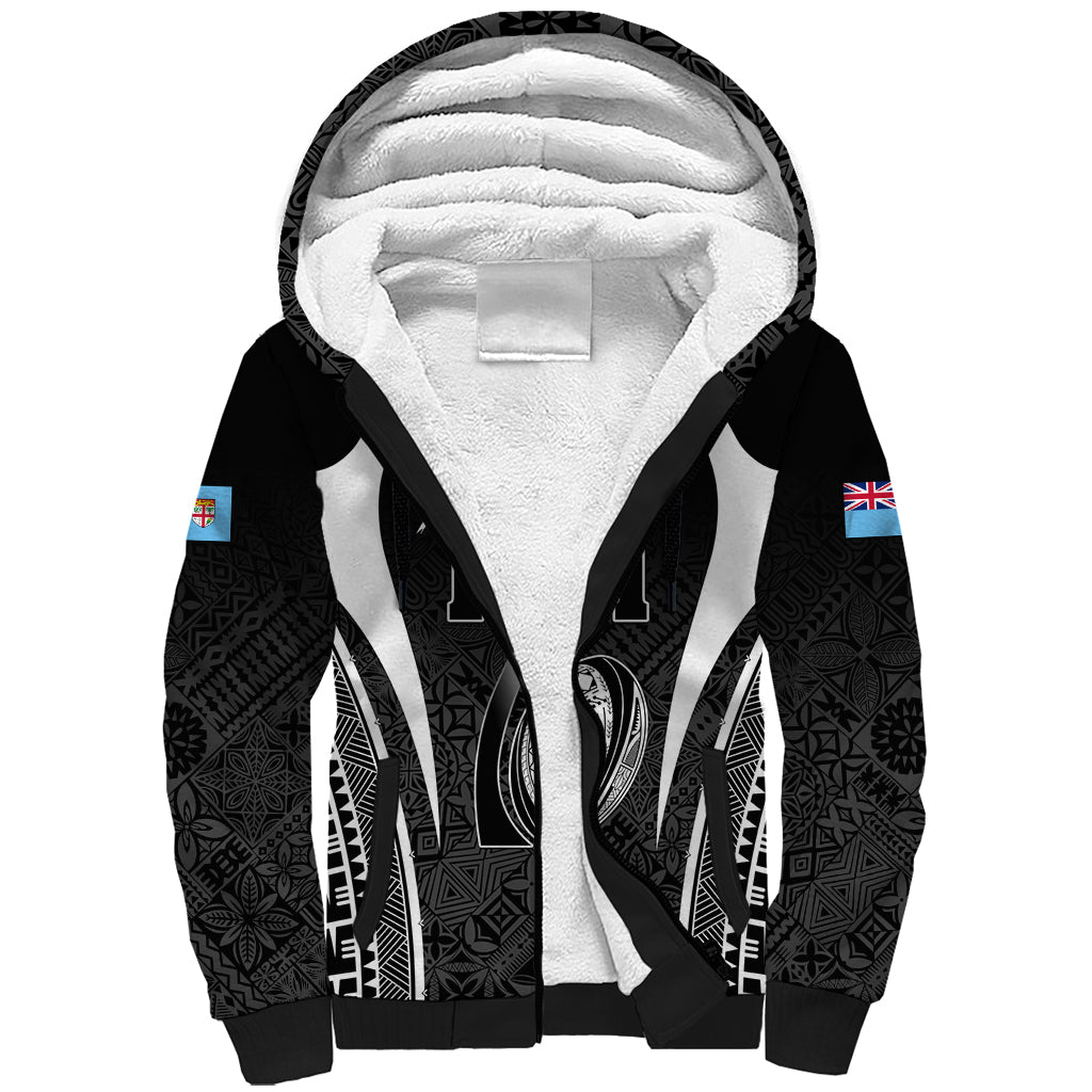 Custom Fiji Rugby Sherpa Hoodie Fijian Warrior Black