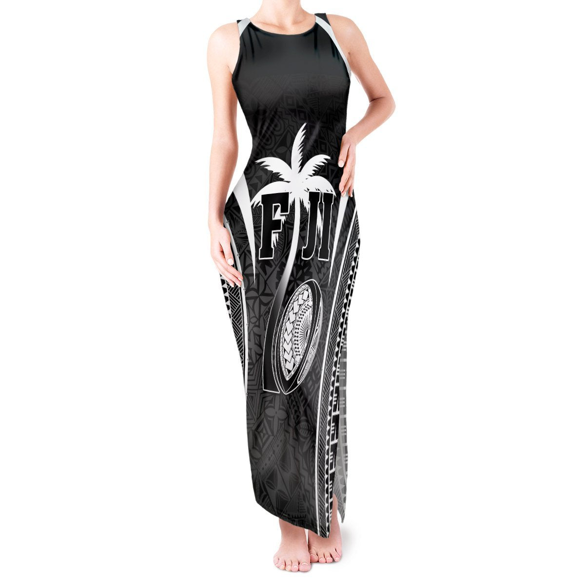 Custom Fiji Rugby Tank Maxi Dress Fijian Warrior Black LT05 Women Black - Polynesian Pride