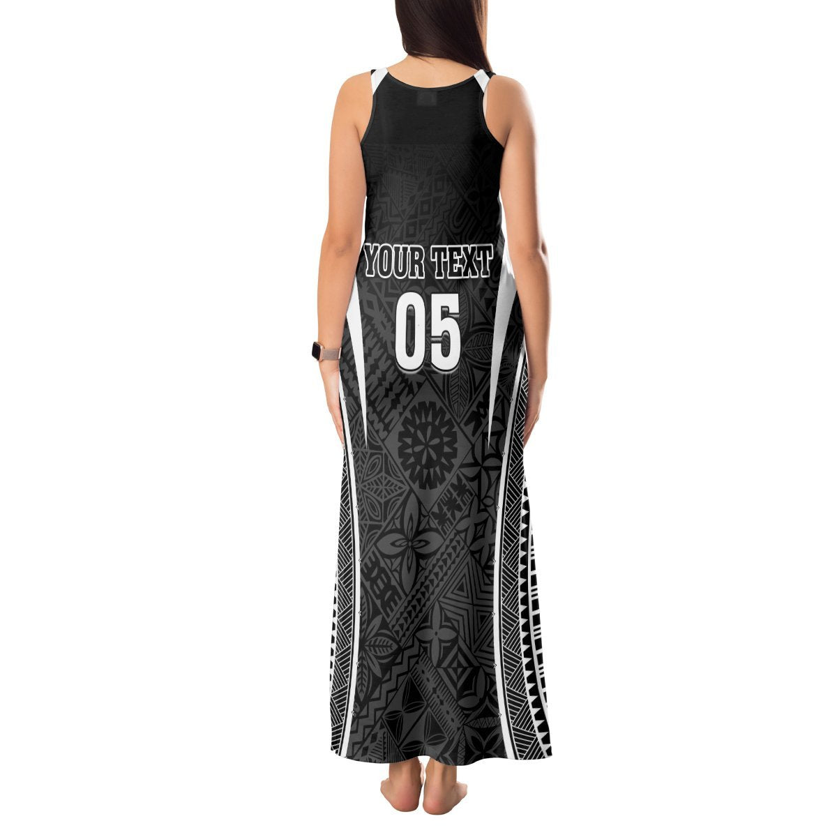 Custom Fiji Rugby Tank Maxi Dress Fijian Warrior Black LT05 - Polynesian Pride