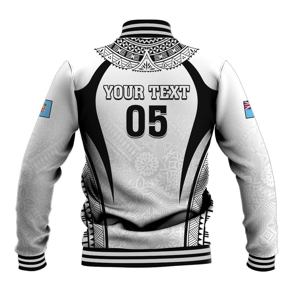 Custom Fiji Rugby Baseball Jacket Fijian Warrior White LT05 - Polynesian Pride