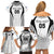 Custom Fiji Rugby Family Matching Off Shoulder Short Dress and Hawaiian Shirt Fijian Warrior White