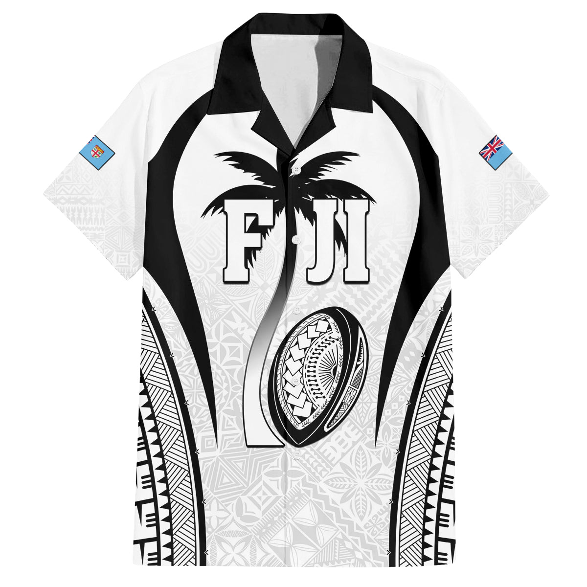 Custom Fiji Rugby Family Matching Puletasi and Hawaiian Shirt Fijian Warrior White