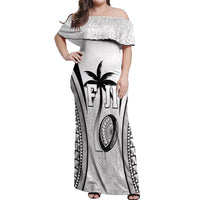 Custom Fiji Rugby Off Shoulder Maxi Dress Fijian Warrior White