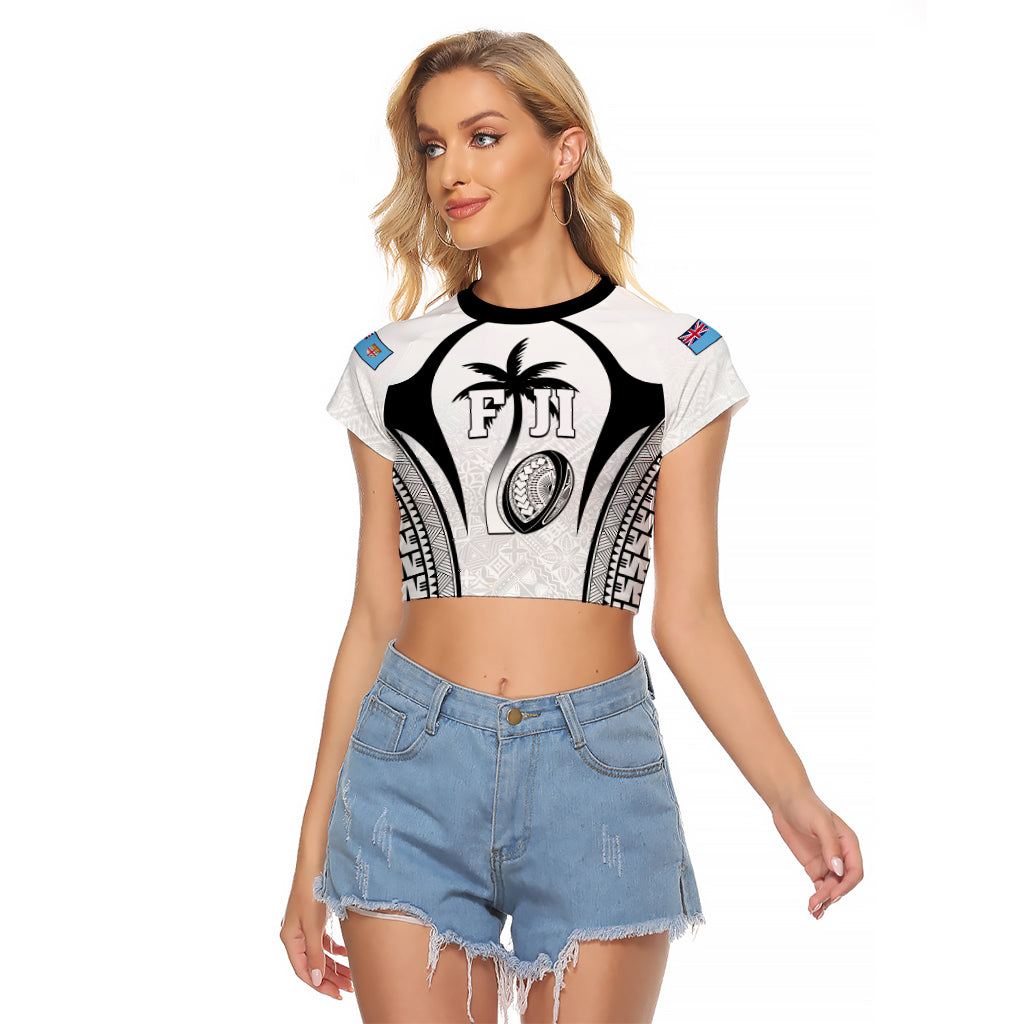 Custom Fiji Rugby Raglan Cropped T Shirt Fijian Warrior White