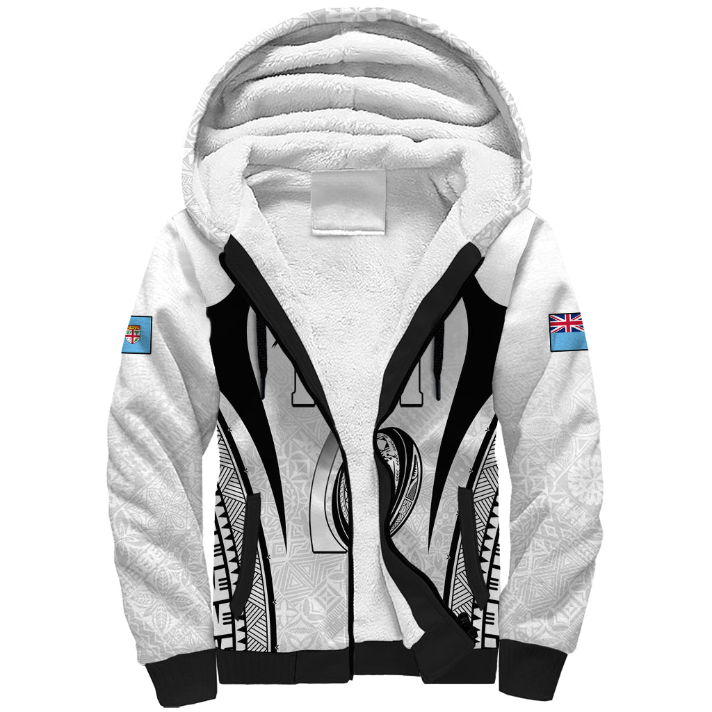 Custom Fiji Rugby Sherpa Hoodie Fijian Warrior White