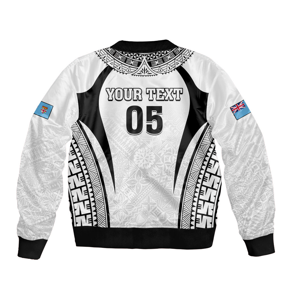 Custom Fiji Rugby Sleeve Zip Bomber Jacket Fijian Warrior White LT05 - Polynesian Pride