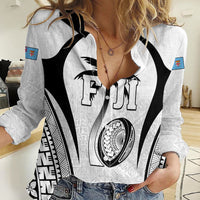 Custom Fiji Rugby Women Casual Shirt Fijian Warrior White LT05 Female White - Polynesian Pride
