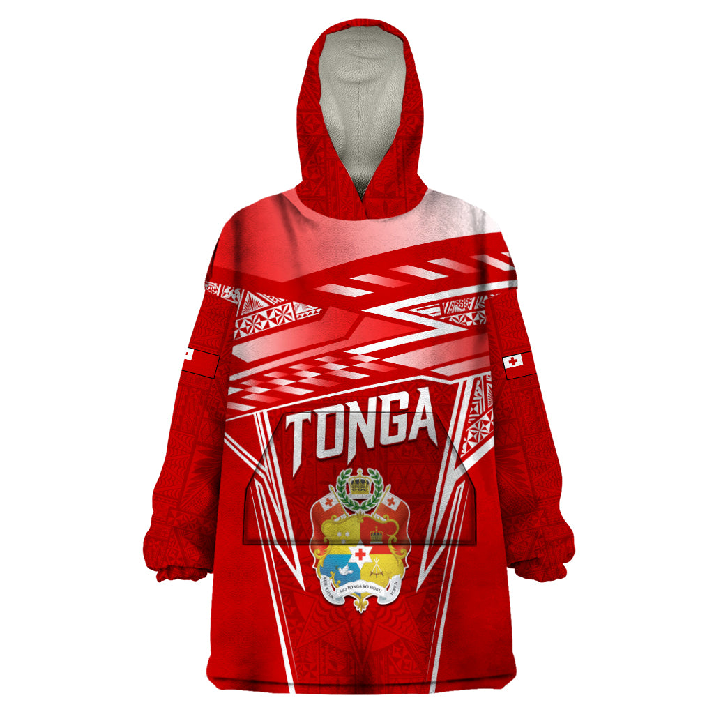 Custom Tonga Rugby Wearable Blanket Hoodie Kupesi Ngatu Pattern LT05 One Size Red - Polynesian Pride
