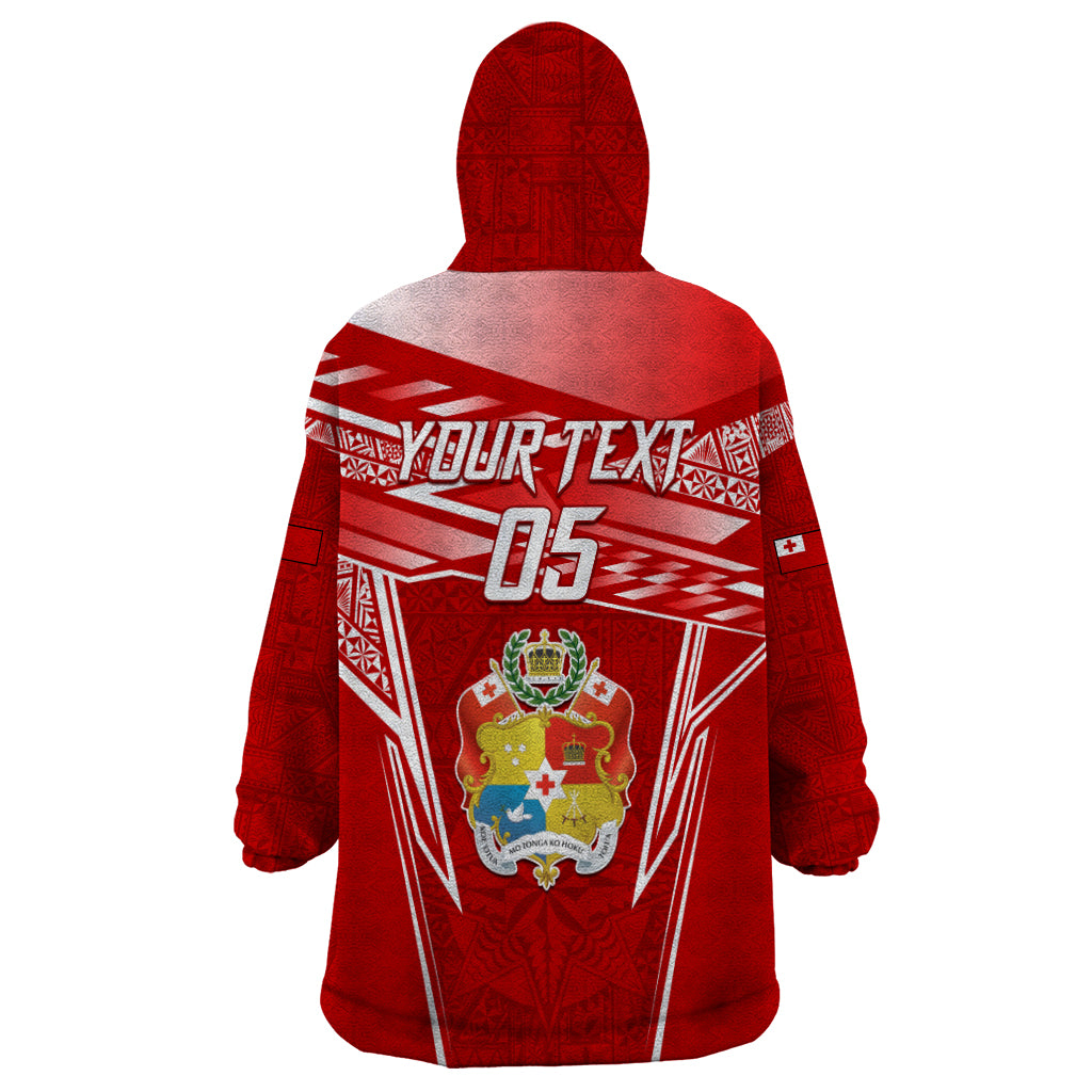Custom Tonga Rugby Wearable Blanket Hoodie Kupesi Ngatu Pattern LT05 - Polynesian Pride