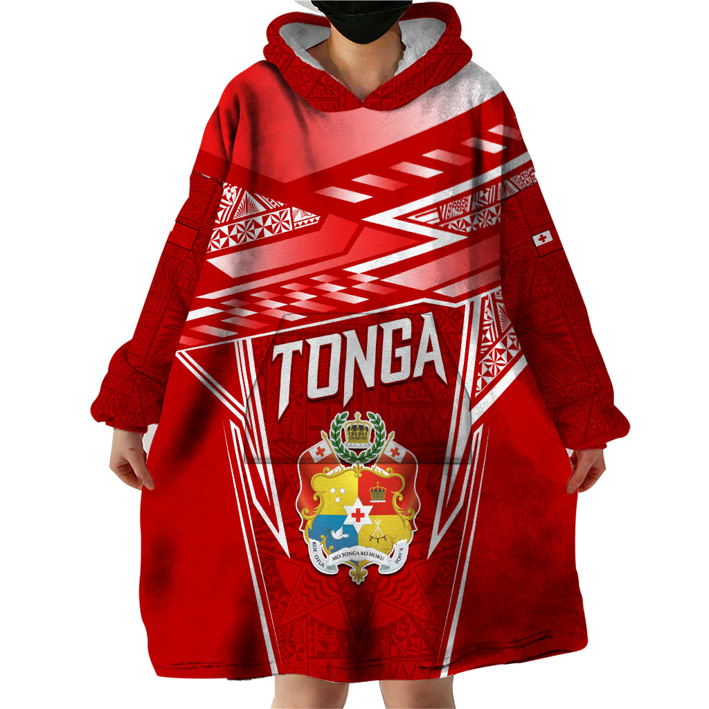 Custom Tonga Rugby Wearable Blanket Hoodie Kupesi Ngatu Pattern LT05 - Polynesian Pride