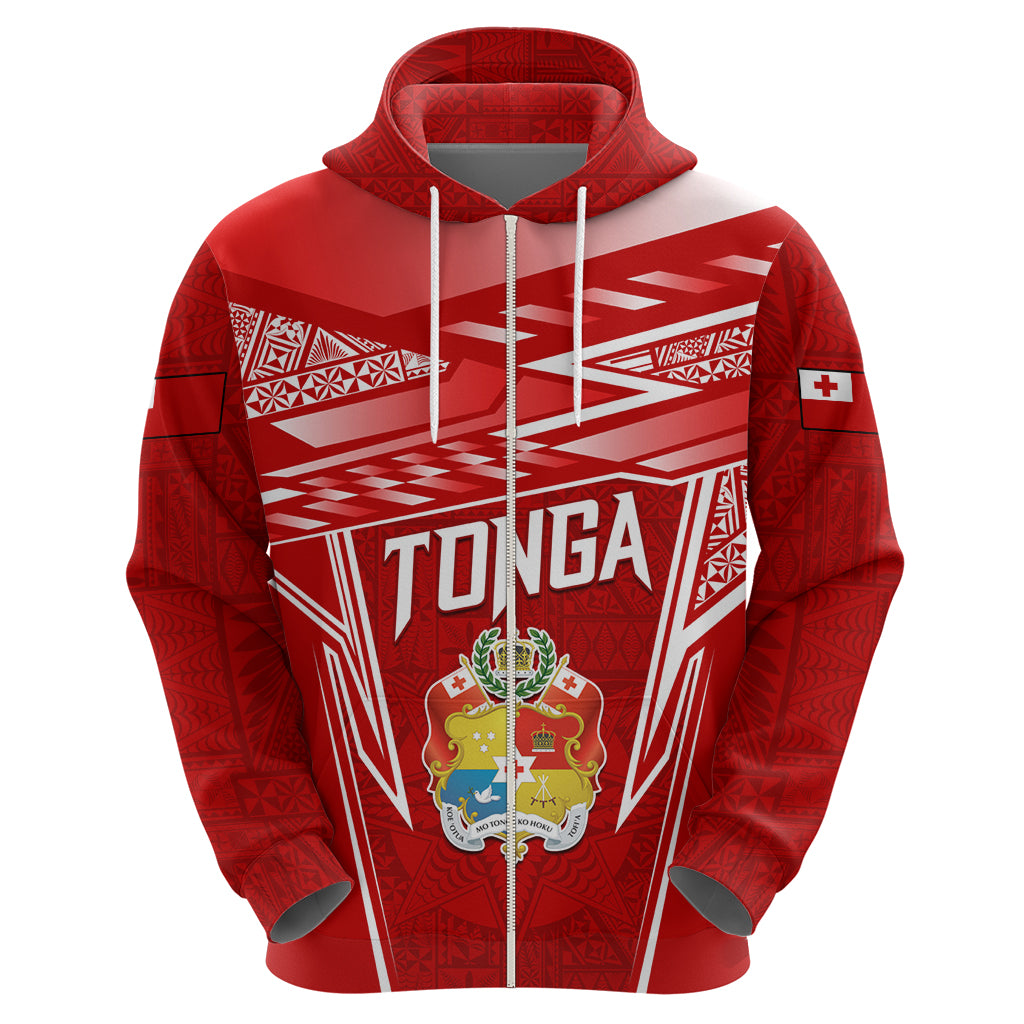 Custom Tonga Rugby Zip Hoodie Kupesi Ngatu Pattern LT05 - Polynesian Pride