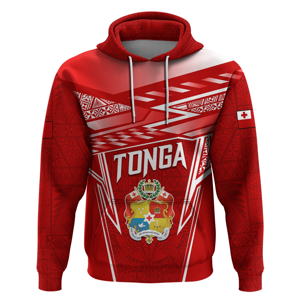 Custom Tonga Rugby Zip Hoodie Kupesi Ngatu Pattern LT05 Pullover Hoodie Red - Polynesian Pride