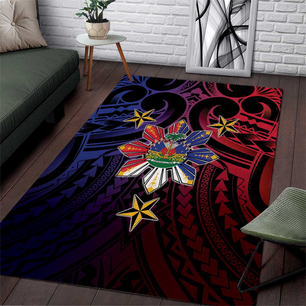 Haiti Philippines Area Rug Haitian Coat Of Arms With Filipino Sun LT05 Black - Polynesian Pride