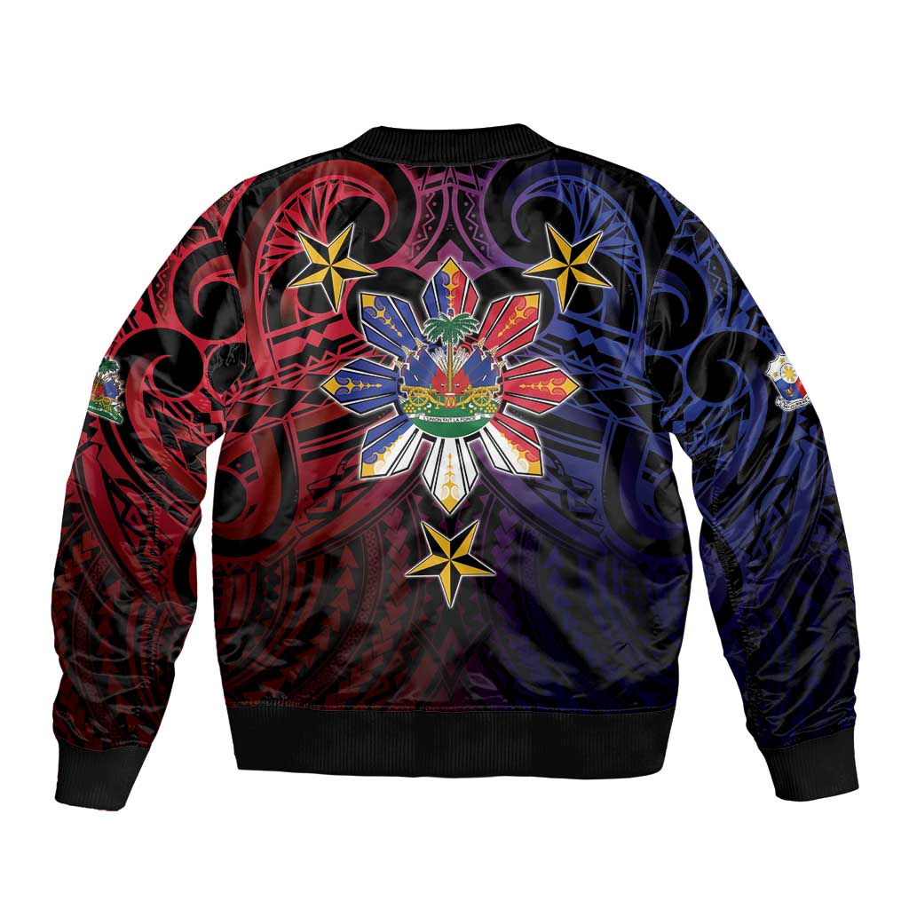 Haiti Philippines Bomber Jacket Haitian Coat Of Arms With Filipino Sun LT05 - Polynesian Pride