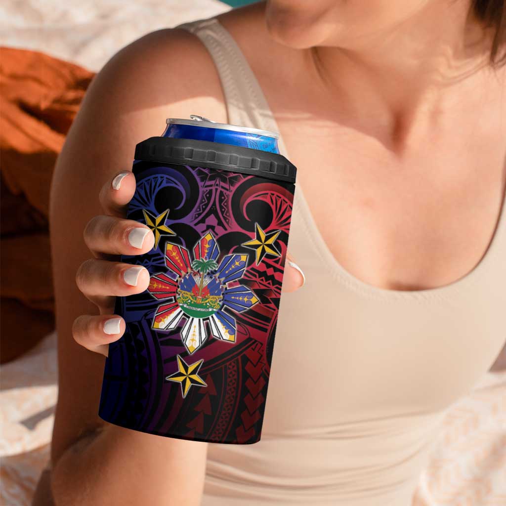Haiti Philippines 4 in 1 Can Cooler Tumbler Haitian Coat Of Arms With Filipino Sun LT05 - Polynesian Pride