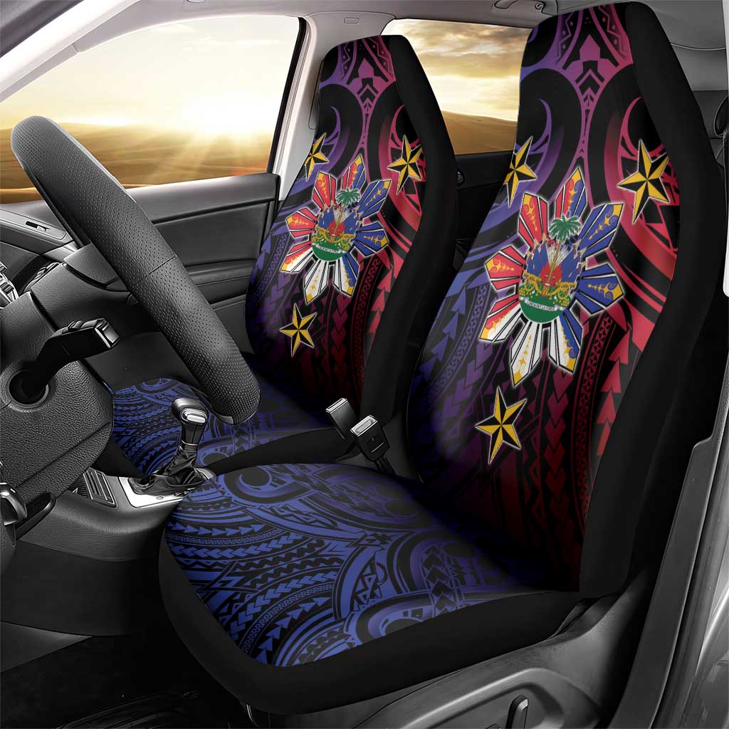 Haiti Philippines Car Seat Cover Haitian Coat Of Arms With Filipino Sun LT05 - Polynesian Pride