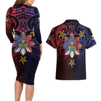 Haiti Philippines Couples Matching Long Sleeve Bodycon Dress and Hawaiian Shirt Haitian Coat Of Arms With Filipino Sun LT05 - Polynesian Pride
