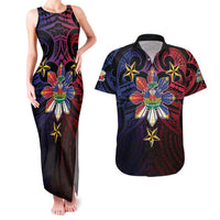 Haiti Philippines Couples Matching Tank Maxi Dress and Hawaiian Shirt Haitian Coat Of Arms With Filipino Sun LT05 Black - Polynesian Pride