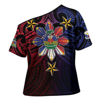 Haiti Philippines Cross Shoulder Shirt Haitian Coat Of Arms With Filipino Sun LT05 - Polynesian Pride