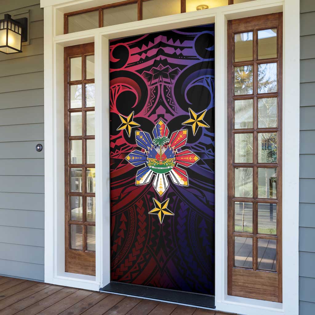 Haiti Philippines Door Cover Haitian Coat Of Arms With Filipino Sun LT05 - Polynesian Pride