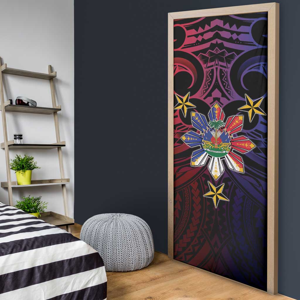 Haiti Philippines Door Cover Haitian Coat Of Arms With Filipino Sun LT05 - Polynesian Pride