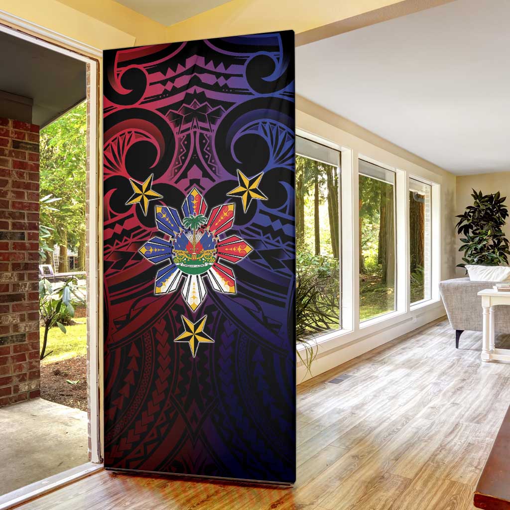 Haiti Philippines Door Cover Haitian Coat Of Arms With Filipino Sun LT05 - Polynesian Pride
