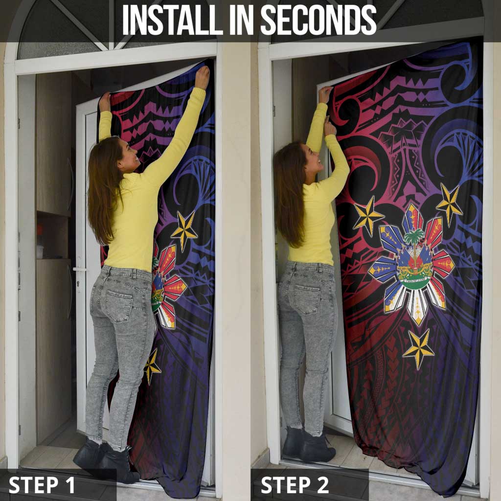 Haiti Philippines Door Cover Haitian Coat Of Arms With Filipino Sun LT05 - Polynesian Pride