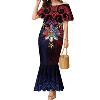 Haiti Philippines Family Matching Mermaid Dress and Hawaiian Shirt Haitian Coat Of Arms With Filipino Sun LT05 Mom's Dress Black - Polynesian Pride