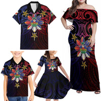 Haiti Philippines Family Matching Off Shoulder Maxi Dress and Hawaiian Shirt Haitian Coat Of Arms With Filipino Sun LT05 - Polynesian Pride