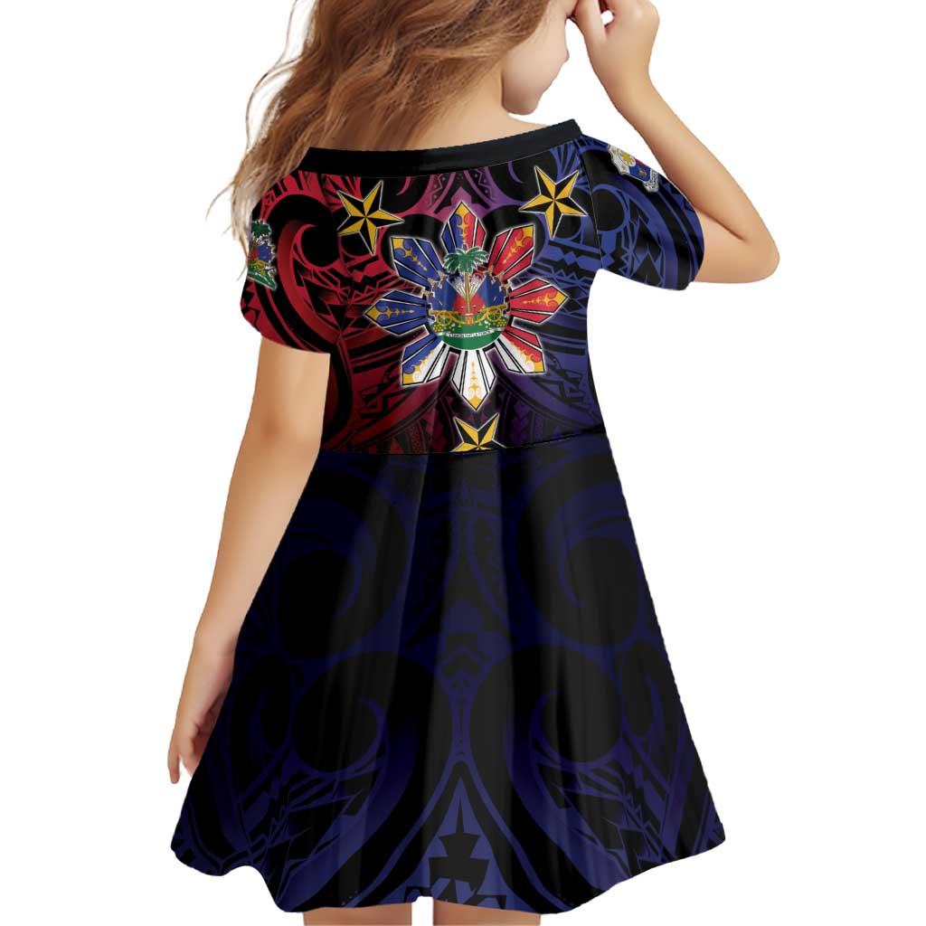 Haiti Philippines Family Matching Tank Maxi Dress and Hawaiian Shirt Haitian Coat Of Arms With Filipino Sun LT05 - Polynesian Pride