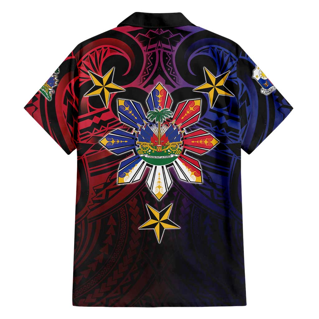 Haiti Philippines Family Matching Tank Maxi Dress and Hawaiian Shirt Haitian Coat Of Arms With Filipino Sun LT05 - Polynesian Pride