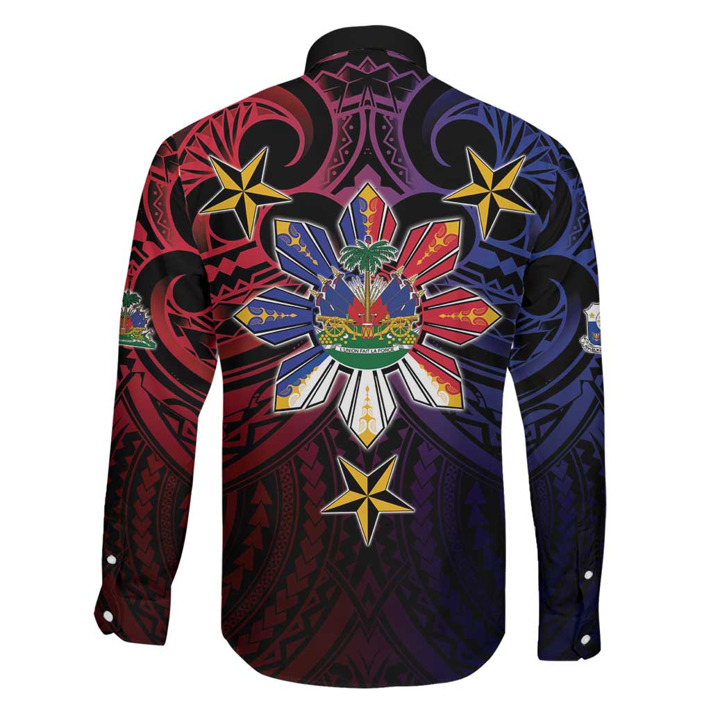 Haiti Philippines Family Matching Tank Maxi Dress and Hawaiian Shirt Haitian Coat Of Arms With Filipino Sun LT05 - Polynesian Pride