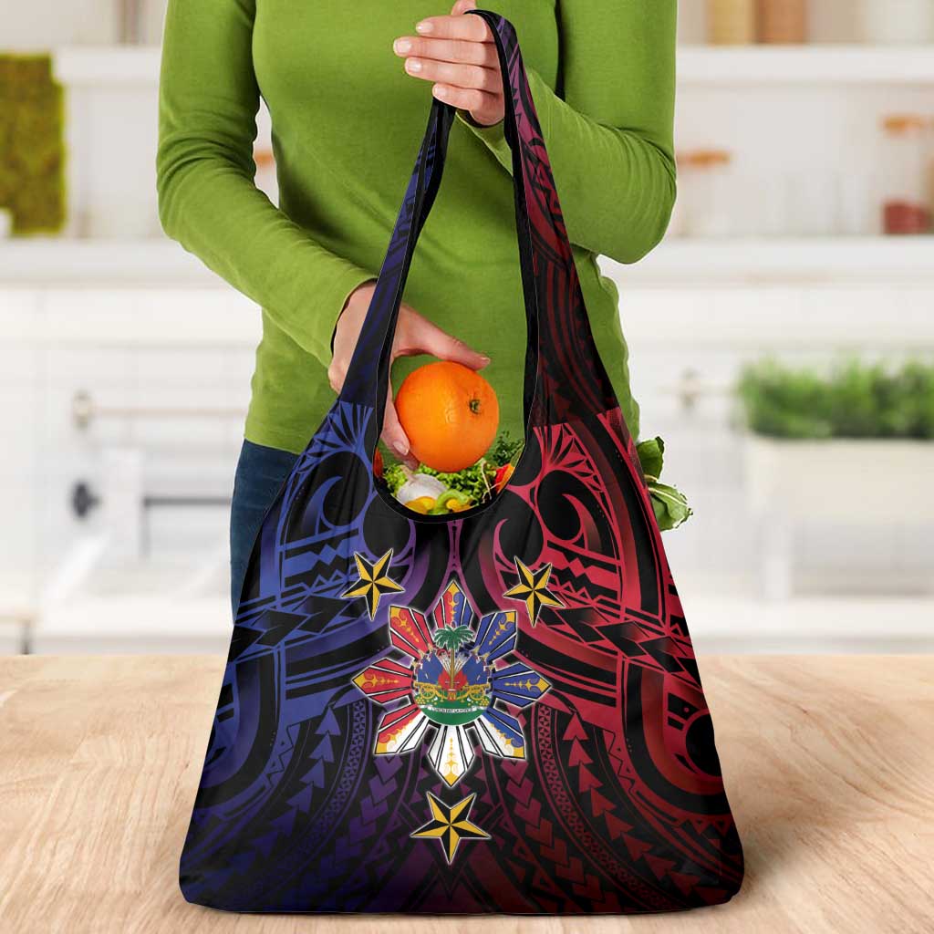 Haiti Philippines Grocery Bag Haitian Coat Of Arms With Filipino Sun LT05 - Polynesian Pride