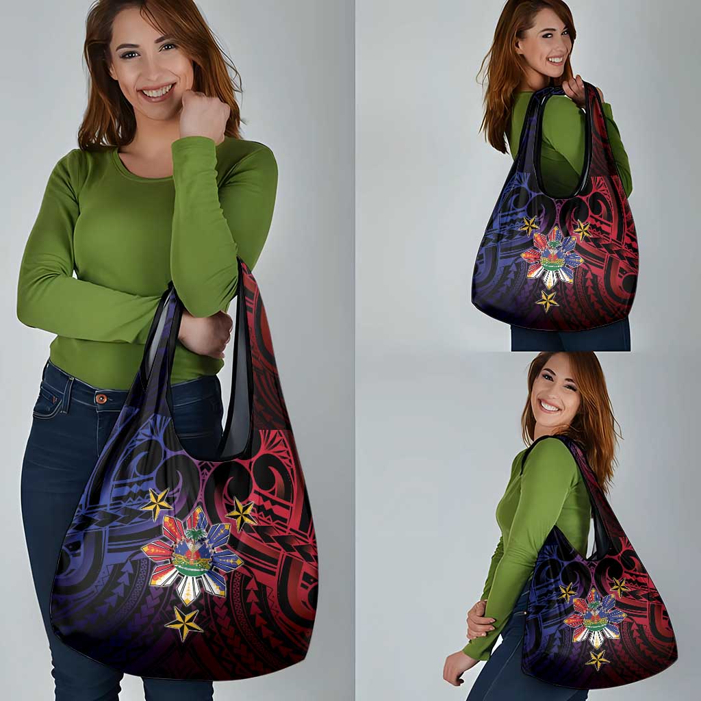 Haiti Philippines Grocery Bag Haitian Coat Of Arms With Filipino Sun LT05 - Polynesian Pride