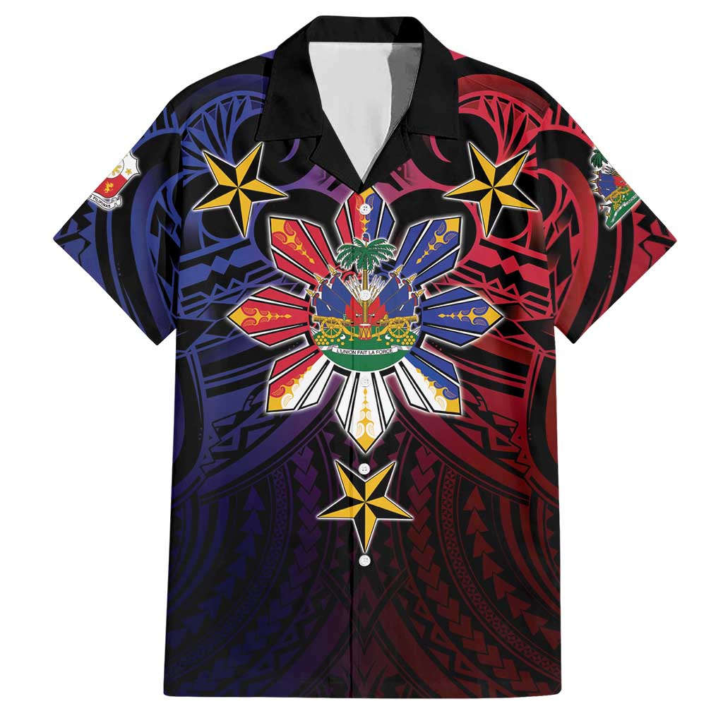 Haiti Philippines Hawaiian Shirt Haitian Coat Of Arms With Filipino Sun