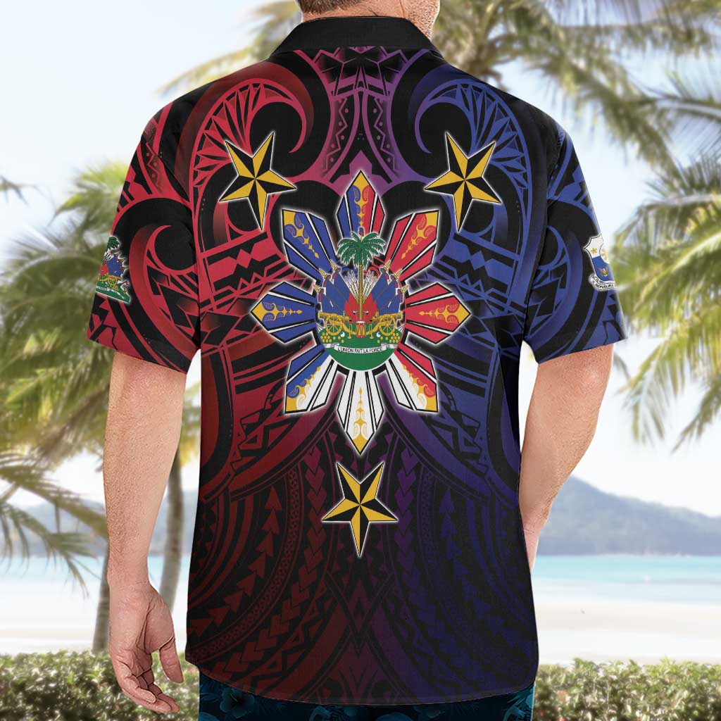 Haiti Philippines Hawaiian Shirt Haitian Coat Of Arms With Filipino Sun LT05 - Polynesian Pride