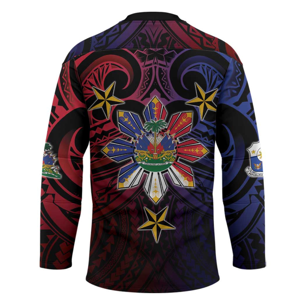 Haiti Philippines Hockey Jersey Haitian Coat Of Arms With Filipino Sun LT05 - Polynesian Pride