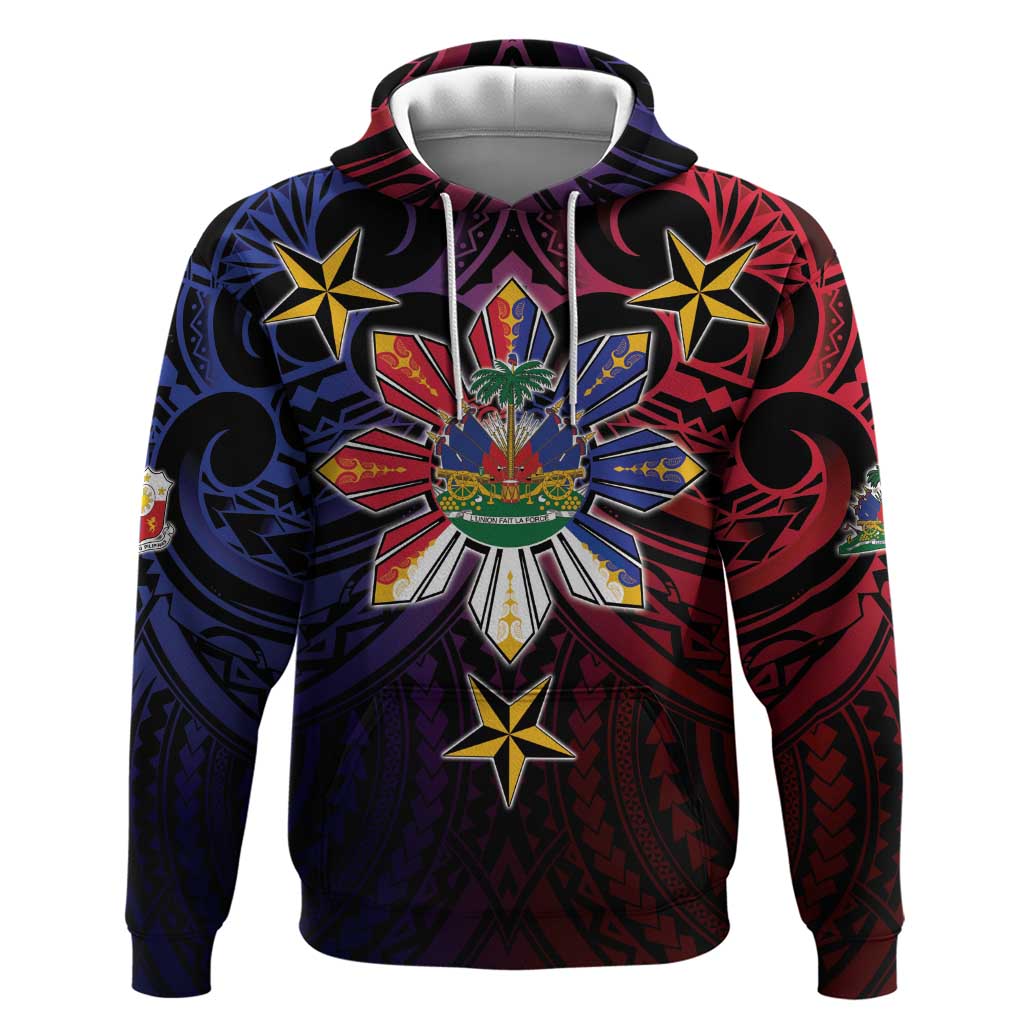 Haiti Philippines Hoodie Haitian Coat Of Arms With Filipino Sun LT05 Pullover Hoodie Black - Polynesian Pride